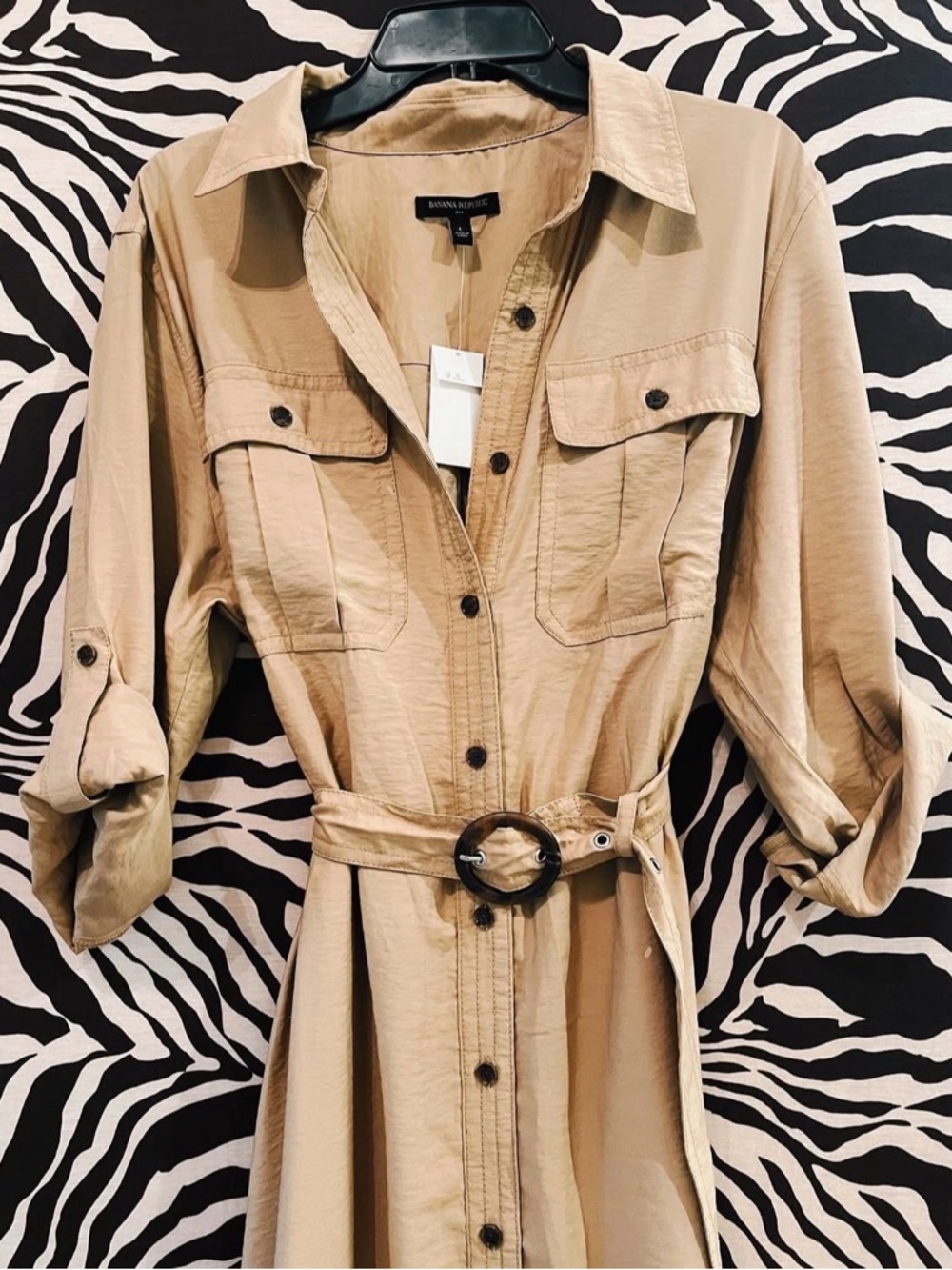 Banana Republic Khaki Utility Shirt Dress with Belt size L NWT